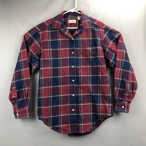 Vintage LL Bean Long Sleeve Shirt Plaid Womens Size Large Made In USA